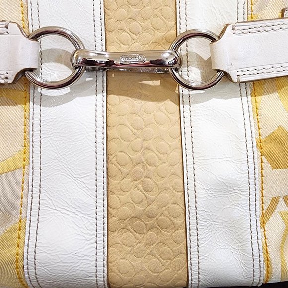 Coach Hampton Optic Signature Stripe Yellow White Double Handle Purse Bag - Picture 5 of 16